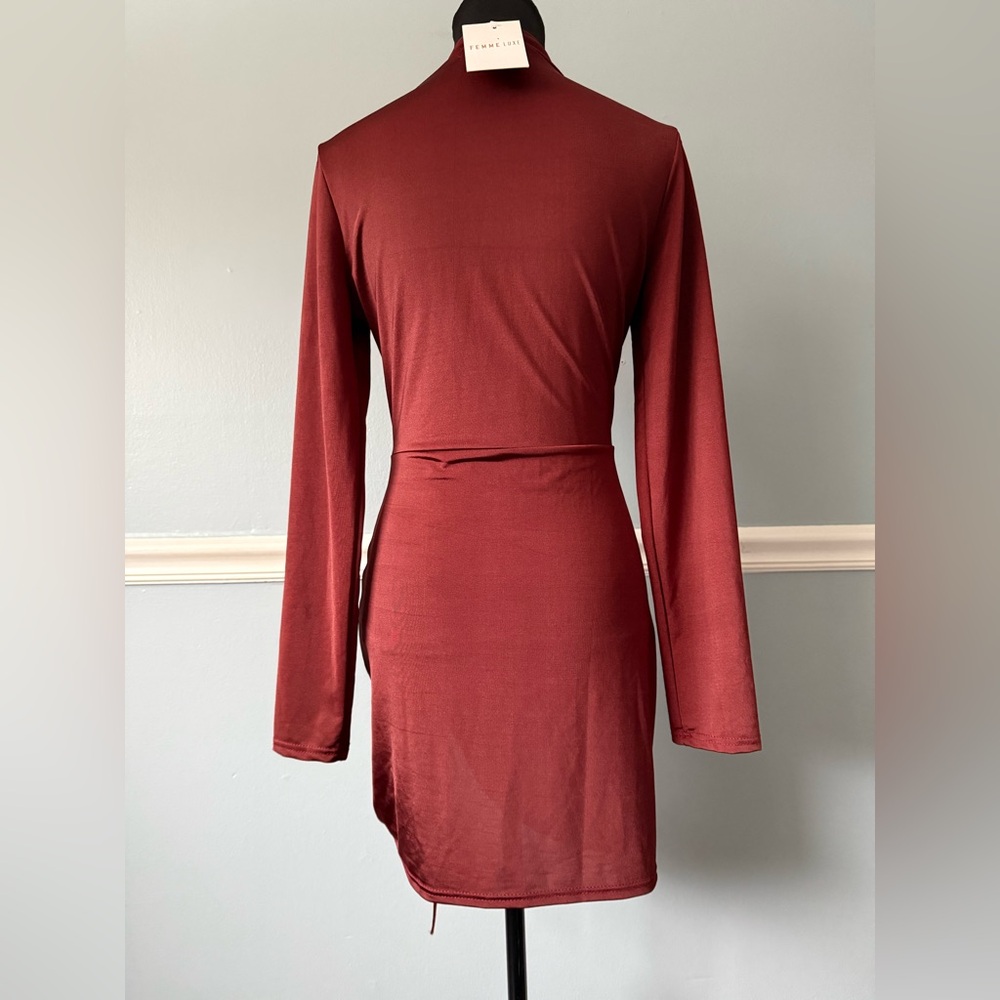 Chic Long Sleeve Ruched Dress - brown - Picture 2 of 8
